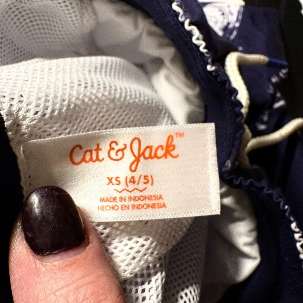 Cat & Jack Navy Blue Shark Print Boys Swim Trunks